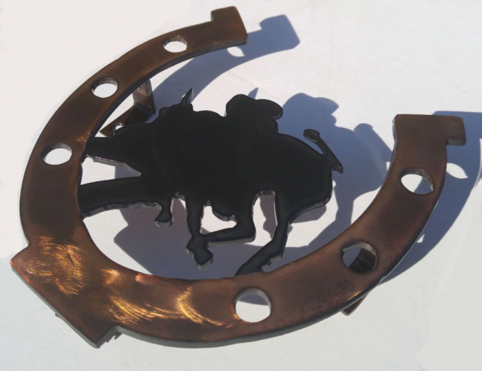 western custom metal wall art horseshoe with bronc rider