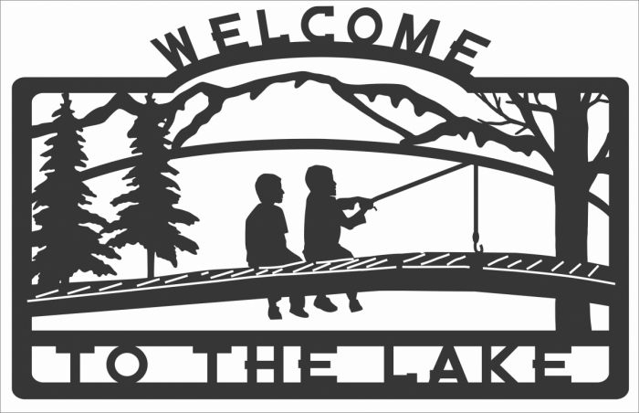 custom outdoor metal sign boys fishing lake dock trees