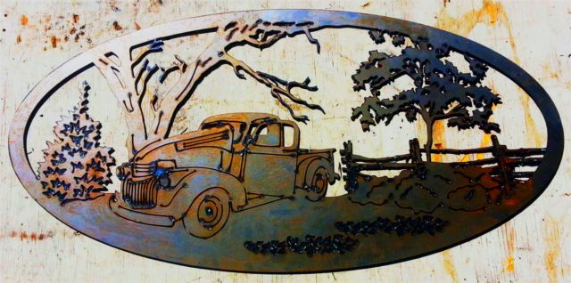 farm sign fence old pickup truck