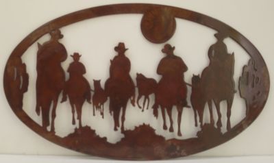 cowboy riders heading home sunset metal wall art