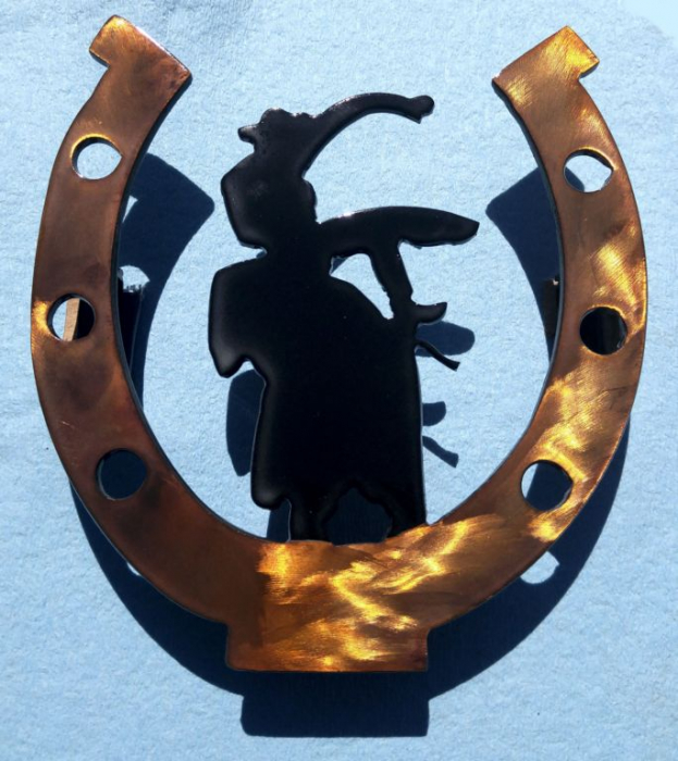  metal custom wall art horseshoe with bronc rider