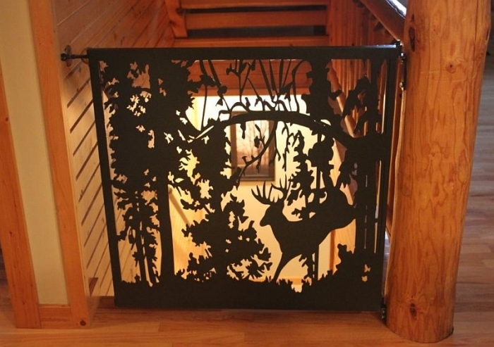 metal railing panels gate insert deer jumping trees 