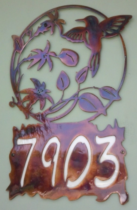 metal address sign humming bird