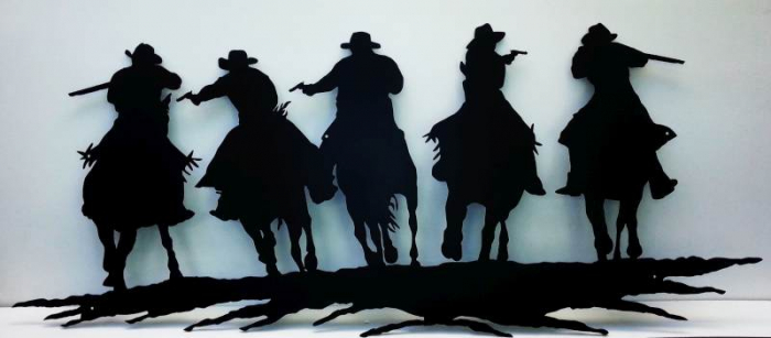 metal wall art  cowboy riders shooting rifles