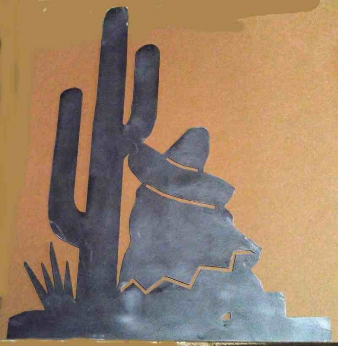 large metal yard art cactus man sombrero